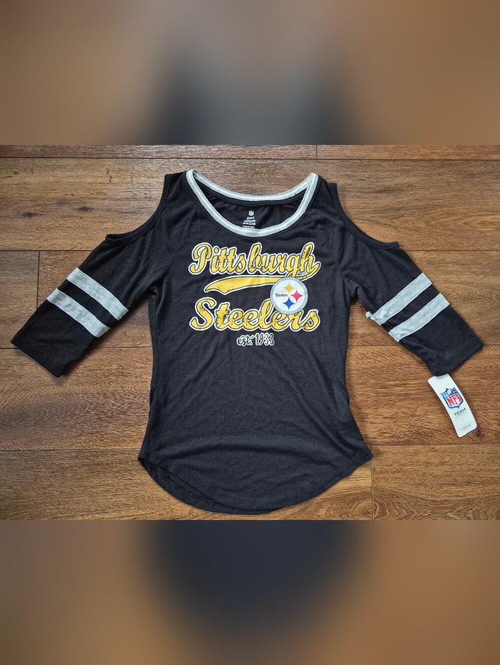 NEW Pittsburgh Steelers NFL Teens Apparel Cold Shoulder T-Shirt Juniors Sz M 7-9